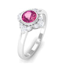 Pink Tourmaline Floral Engagement Ring with Diamond Halo AAA - Rosec Jewels