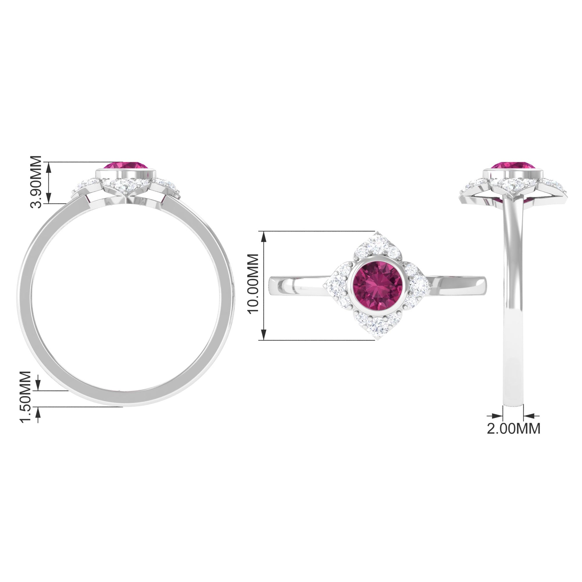 Pink Tourmaline Floral Engagement Ring with Diamond Halo AAA - Rosec Jewels