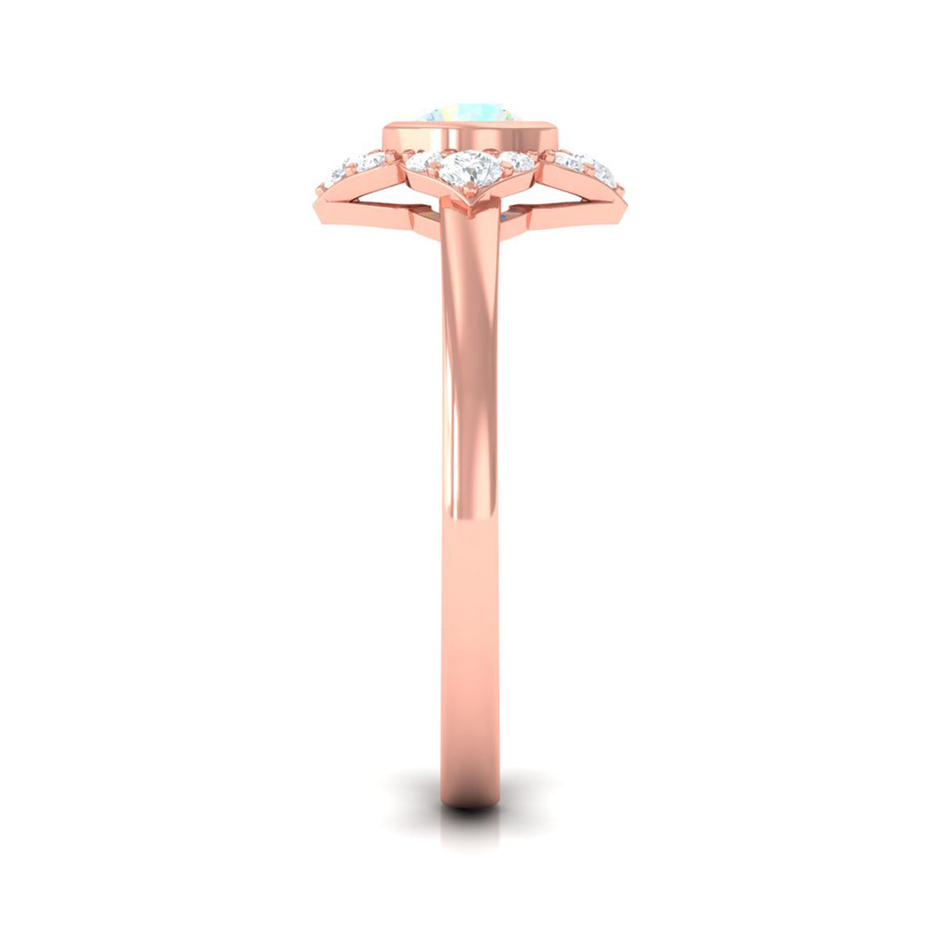 Rosec Jewels-Bezel Set Ethiopian Opal Flower Engagement Ring with Diamond