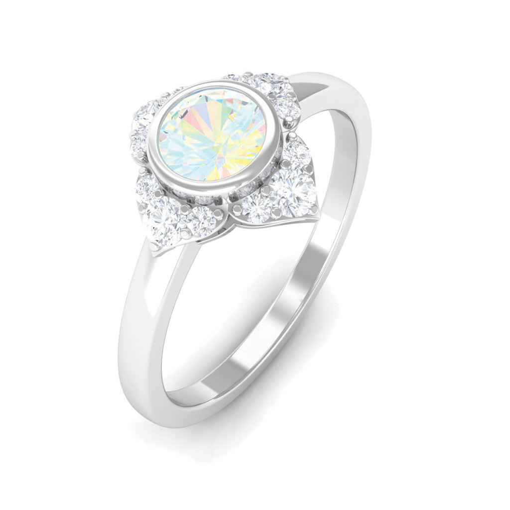 Rosec Jewels-Bezel Set Ethiopian Opal Flower Engagement Ring with Diamond