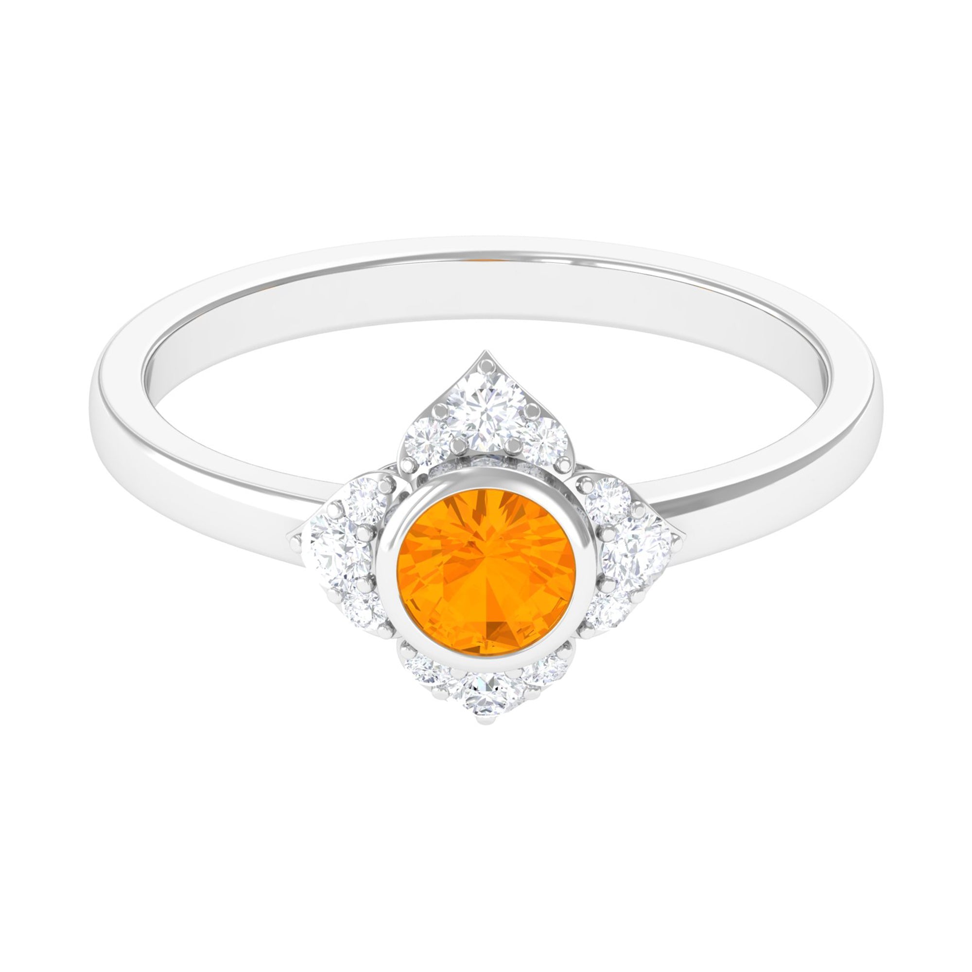 Bezel Set Orange Fire Opal Flower Engagement Ring with Diamond AAA - Rosec Jewels