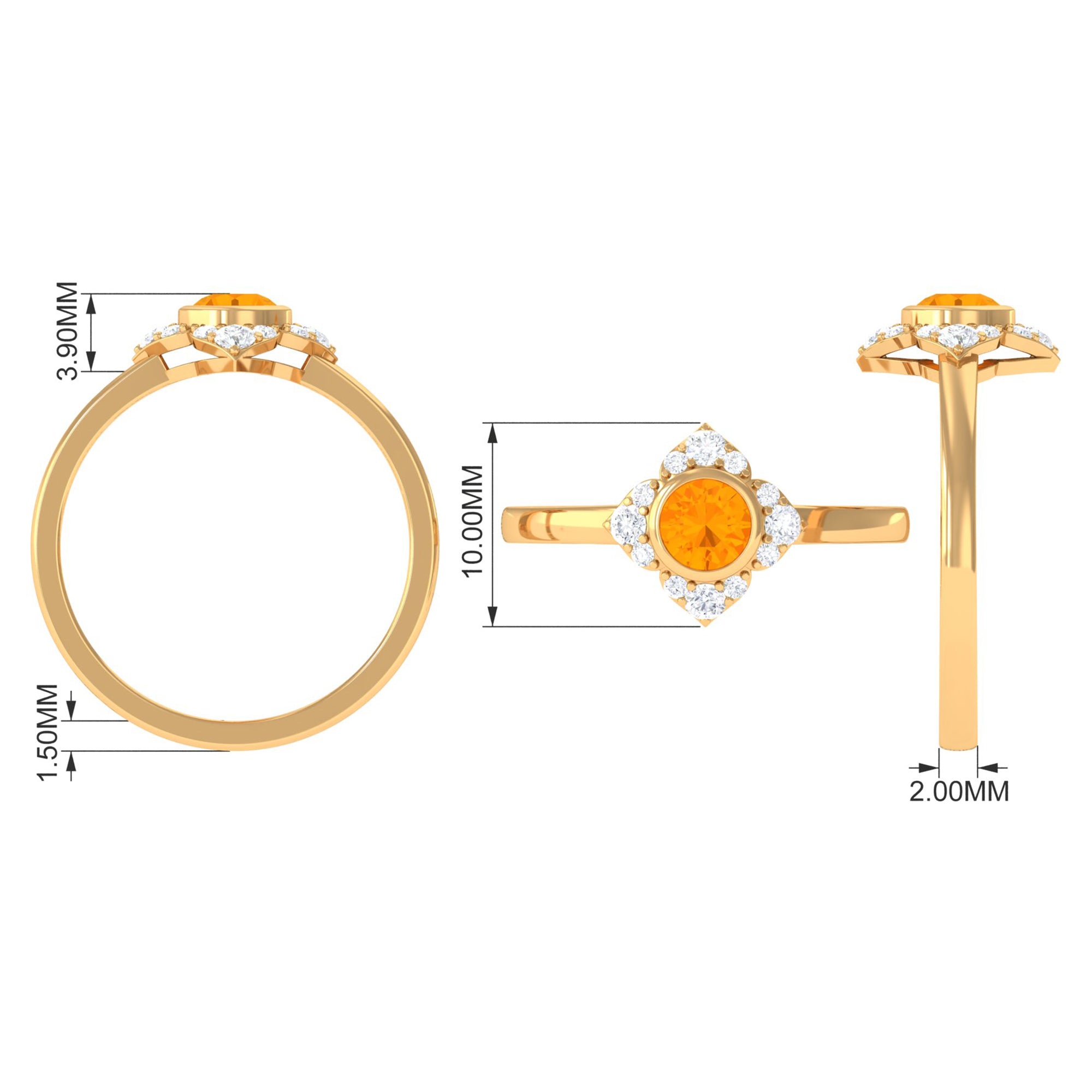 Bezel Set Orange Fire Opal Flower Engagement Ring with Diamond AAA - Rosec Jewels