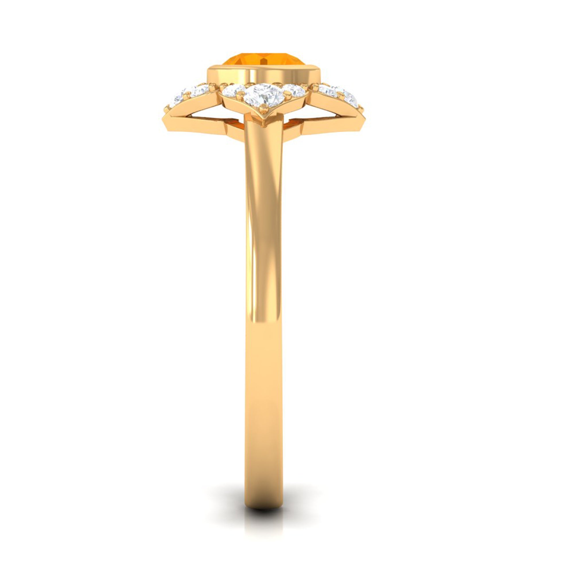 Bezel Set Orange Fire Opal Flower Engagement Ring with Diamond AAA - Rosec Jewels