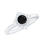 Real Bezel Set Black Spinel Flower Engagement Ring with Diamond AAA - Rosec Jewels