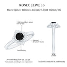 Real Bezel Set Black Spinel Flower Engagement Ring with Diamond AAA - Rosec Jewels