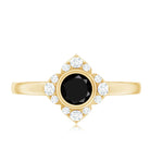 Real Bezel Set Black Spinel Flower Engagement Ring with Diamond AAA - Rosec Jewels