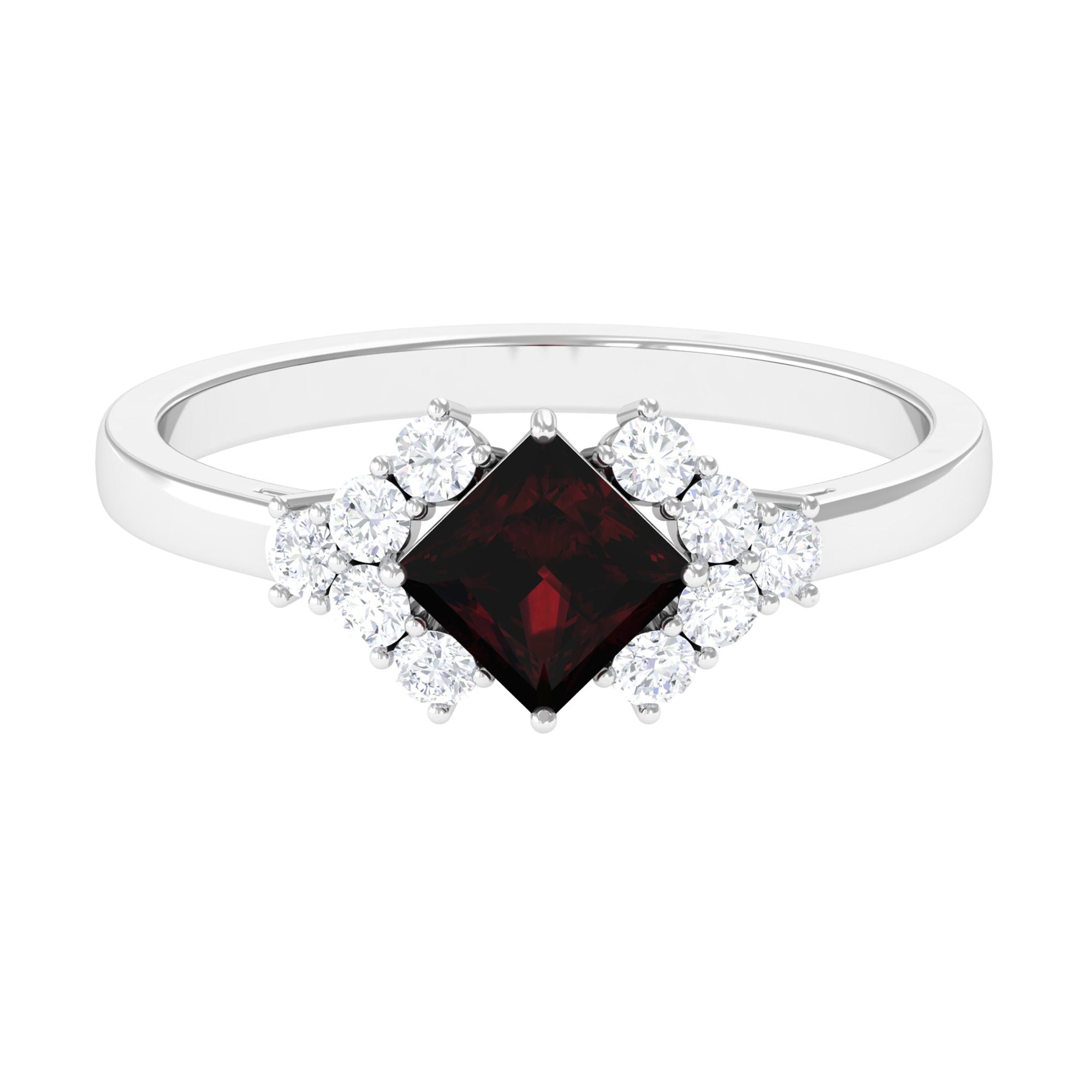 Real 6mm Garnet Princess Cut Engagement Ring with Diamond AAA - Rosec Jewels