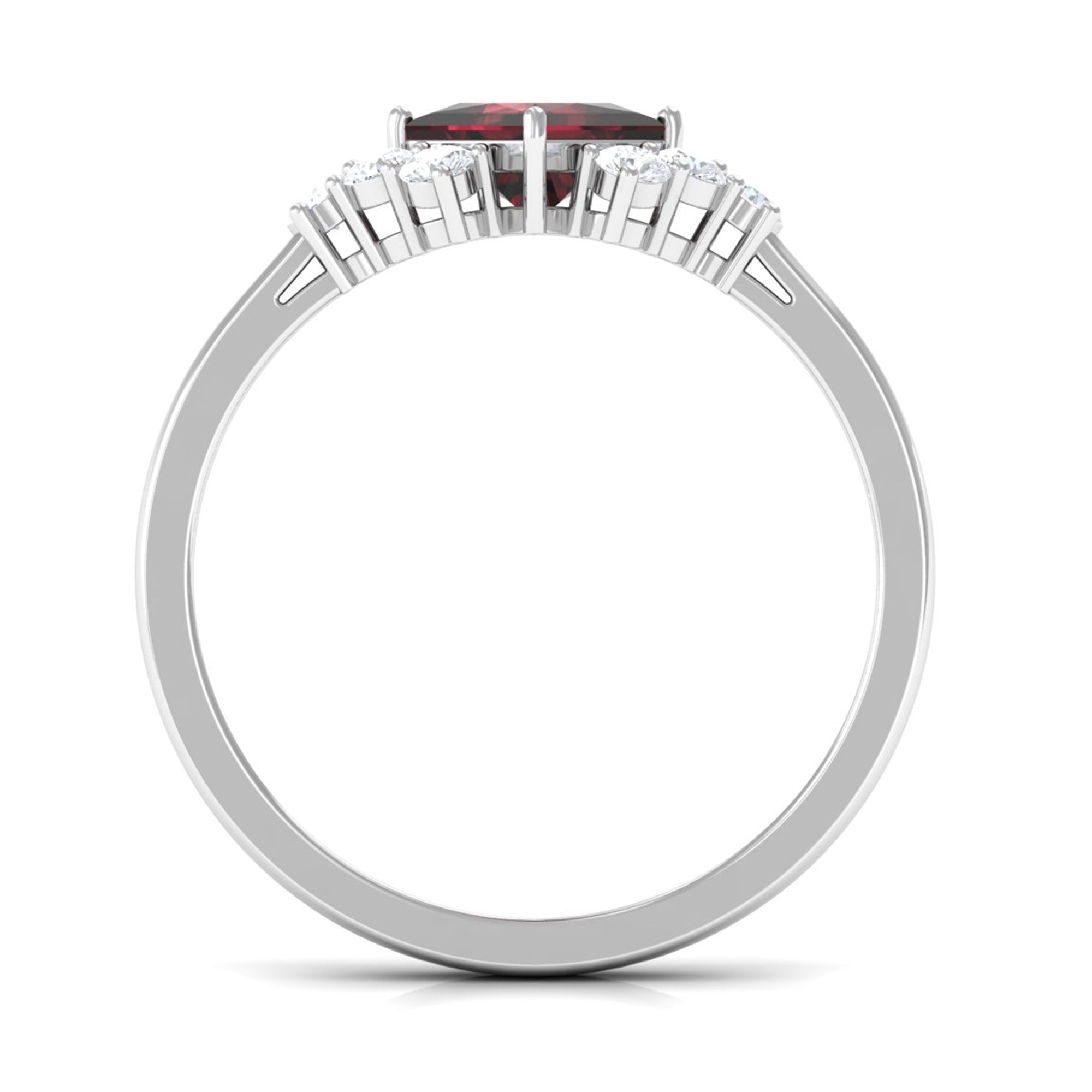 Real 6mm Garnet Princess Cut Engagement Ring with Diamond AAA - Rosec Jewels
