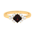 Real 6mm Garnet Princess Cut Engagement Ring with Diamond AAA - Rosec Jewels