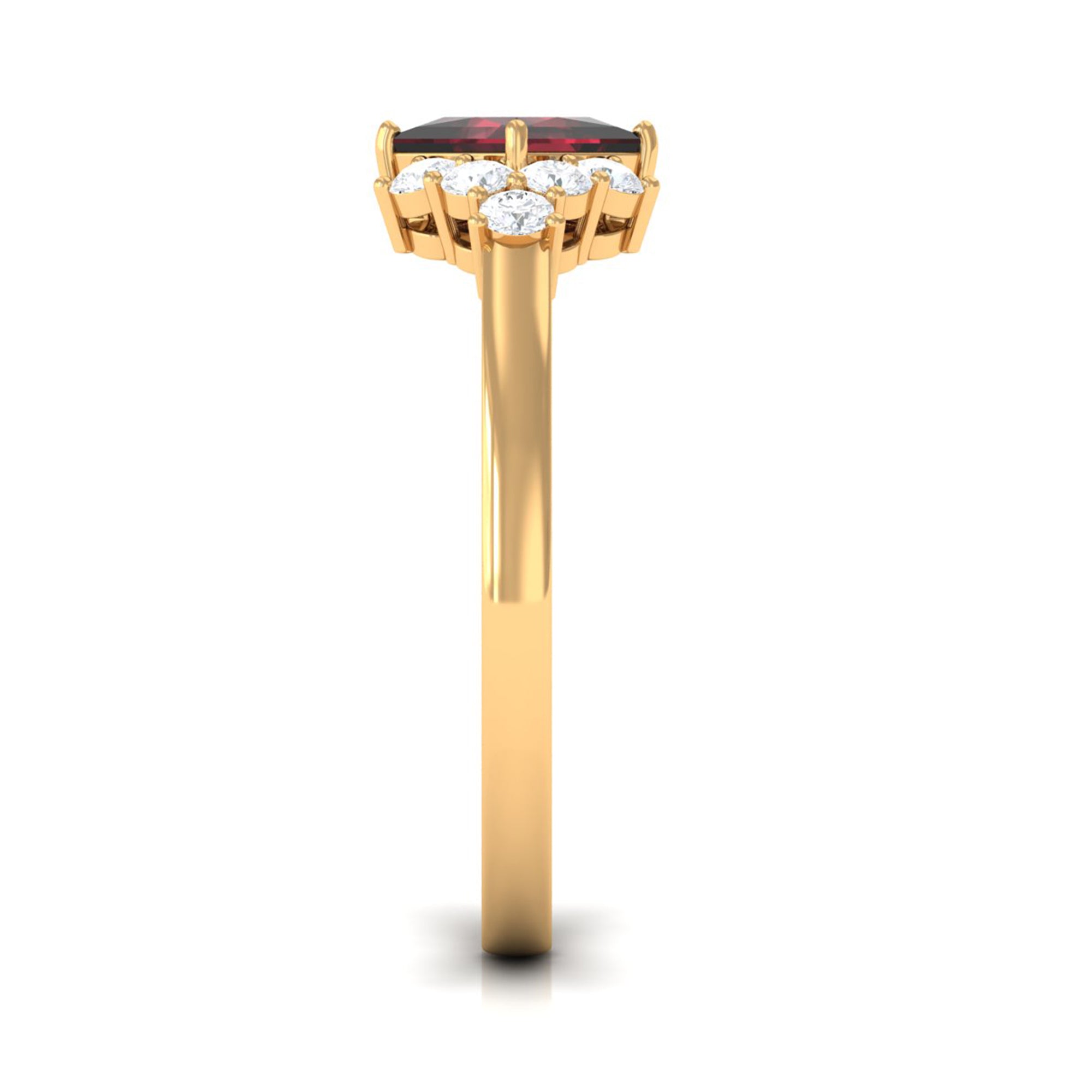 Real 6mm Garnet Princess Cut Engagement Ring with Diamond AAA - Rosec Jewels