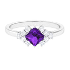 Rosec Jewels-Natural 1.2 Carat Amethyst Princess Cut Engagement Ring with Diamond