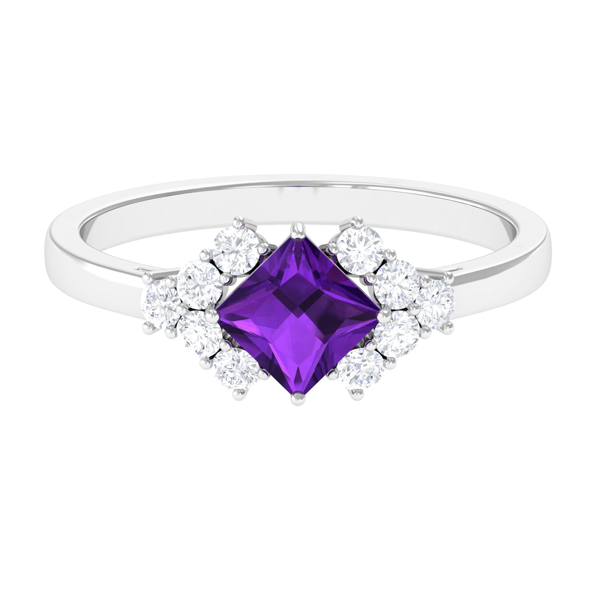 Rosec Jewels-Natural 1.2 Carat Amethyst Princess Cut Engagement Ring with Diamond