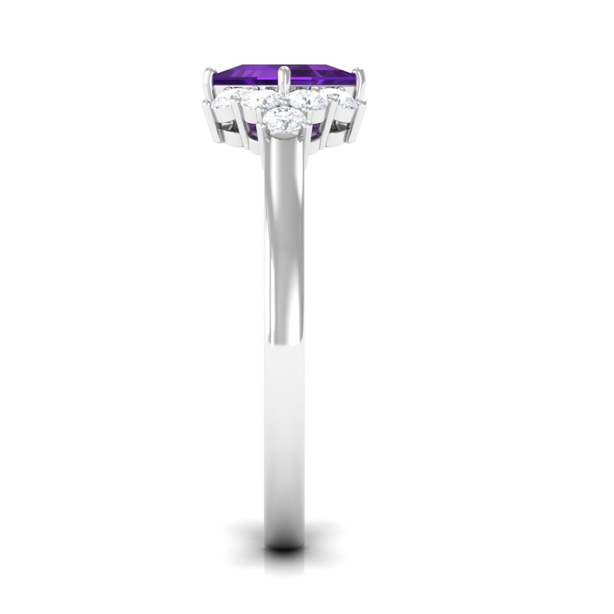 Rosec Jewels-Natural 1.2 Carat Amethyst Princess Cut Engagement Ring with Diamond