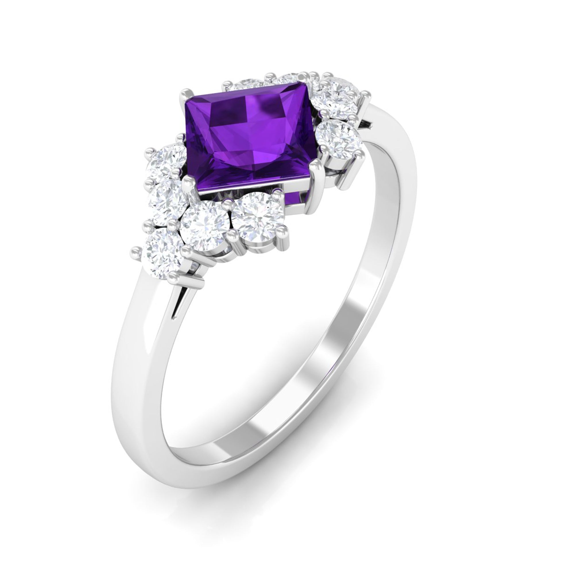 Rosec Jewels-Natural 1.2 Carat Amethyst Princess Cut Engagement Ring with Diamond