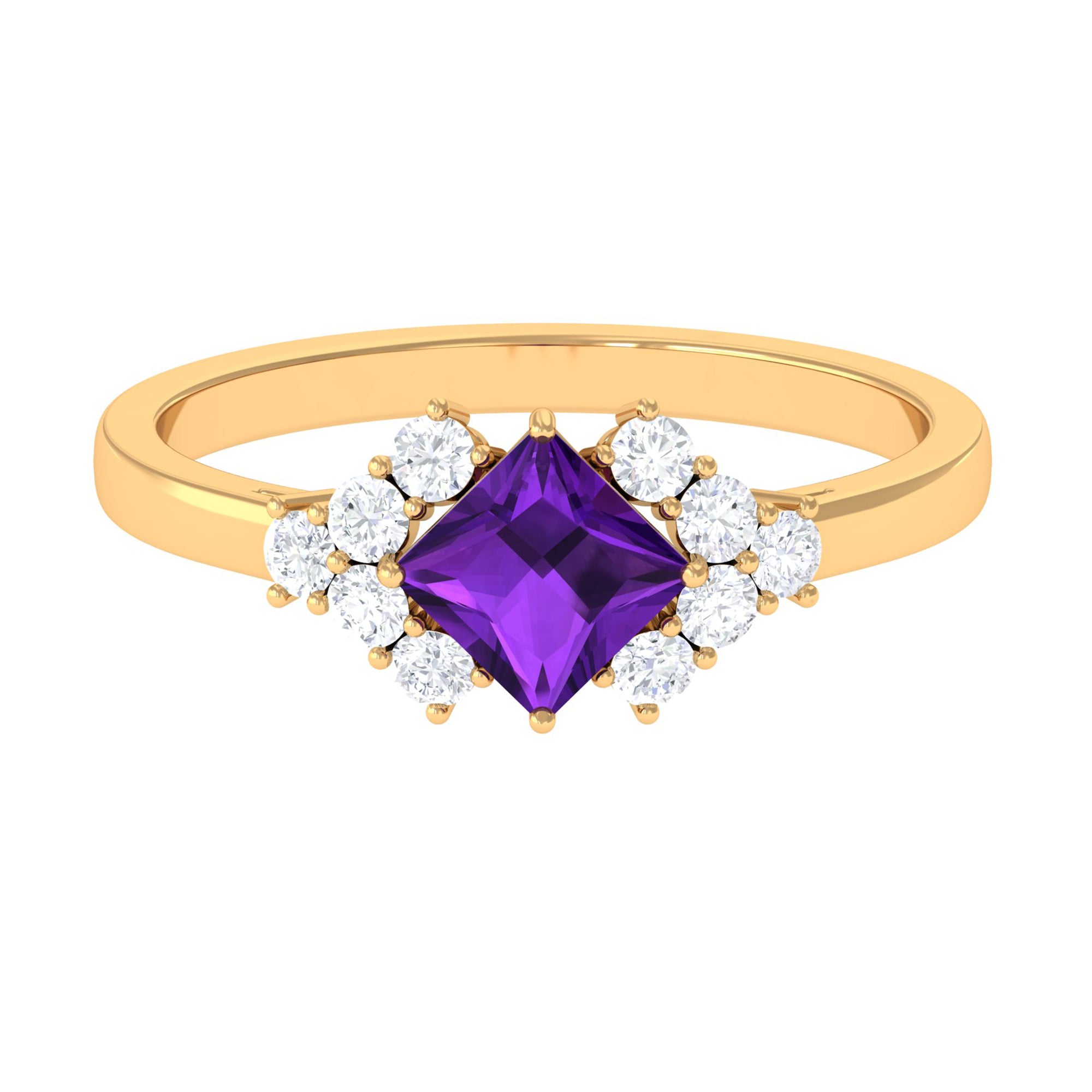 Rosec Jewels-Natural 1.2 Carat Amethyst Princess Cut Engagement Ring with Diamond