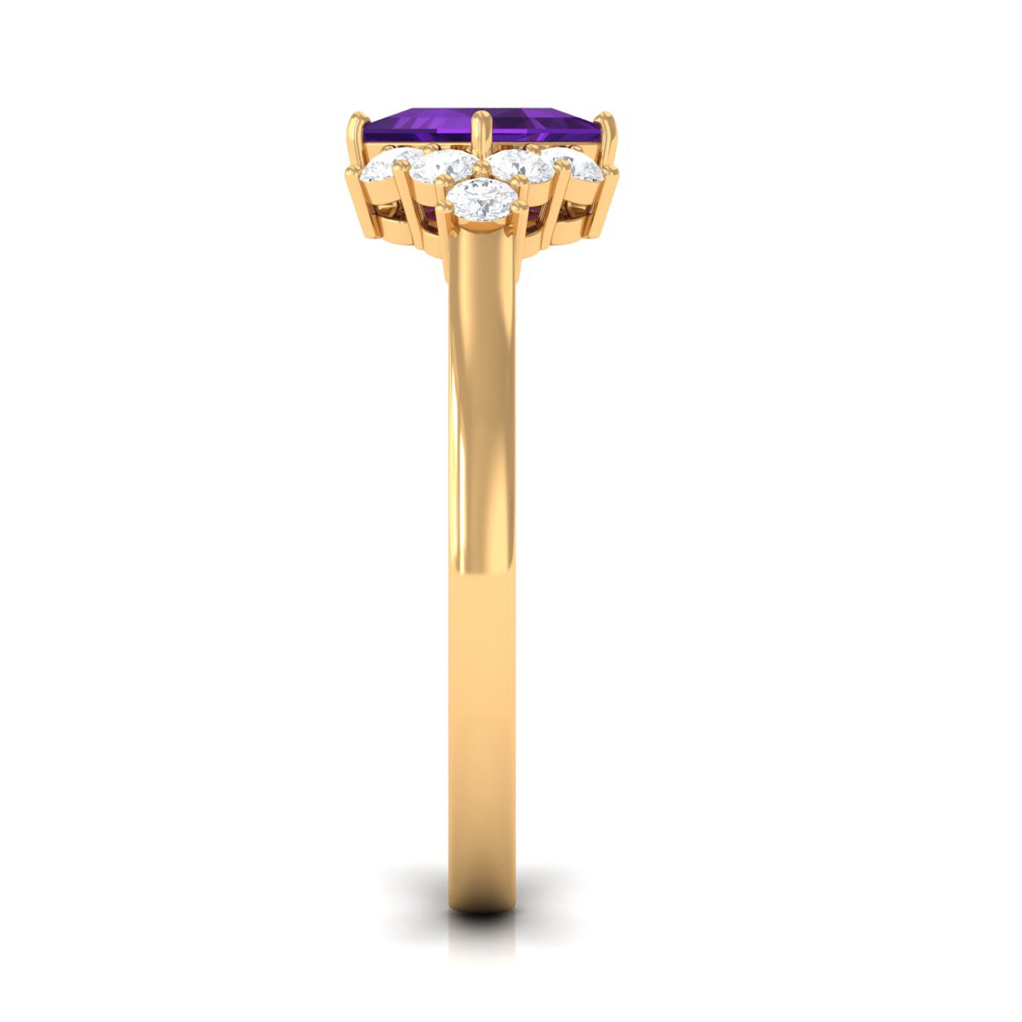 Rosec Jewels-Natural 1.2 Carat Amethyst Princess Cut Engagement Ring with Diamond