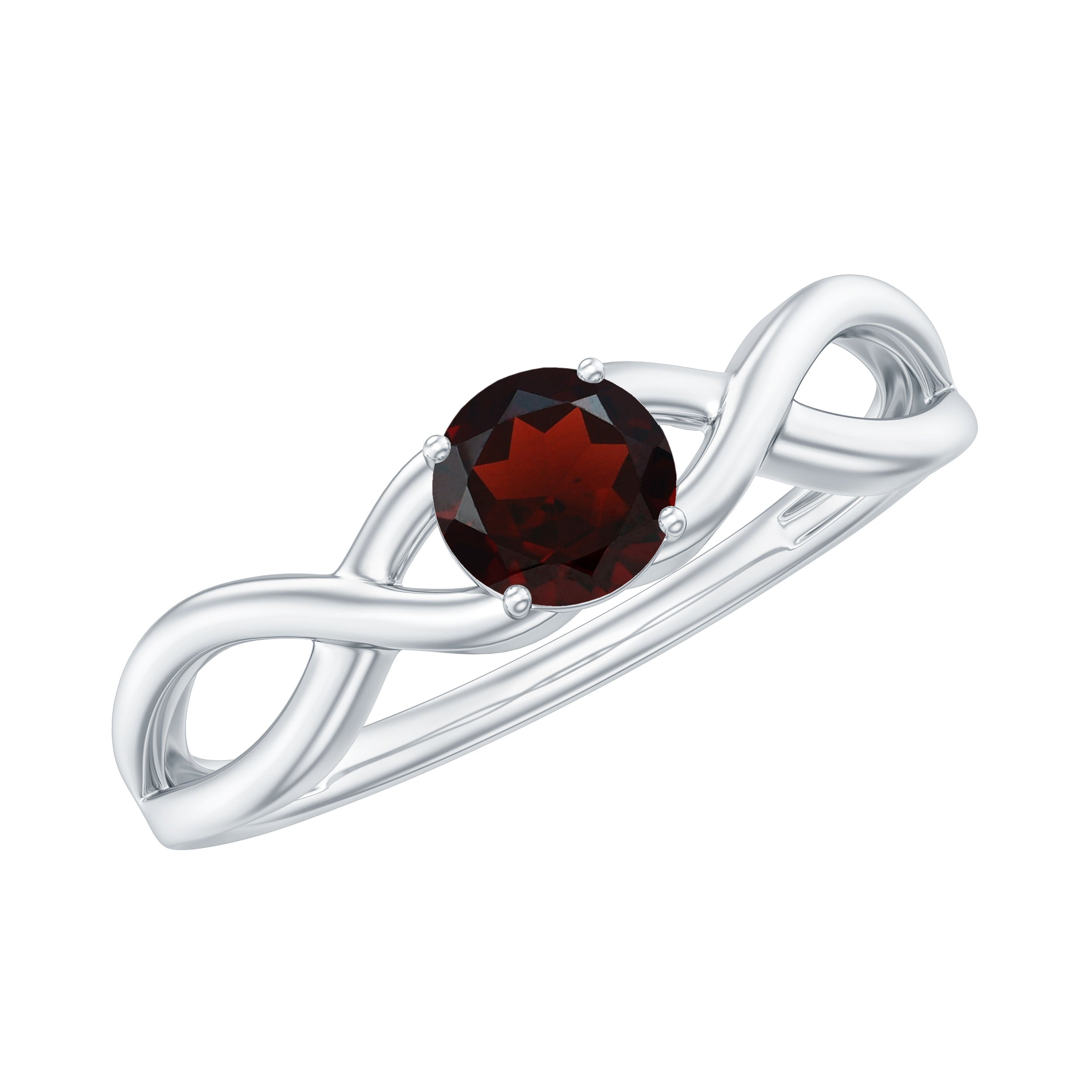 Genuine 8mm Garnet Solitaire Engagement Ring with Crossover Shank AAA - Rosec Jewels