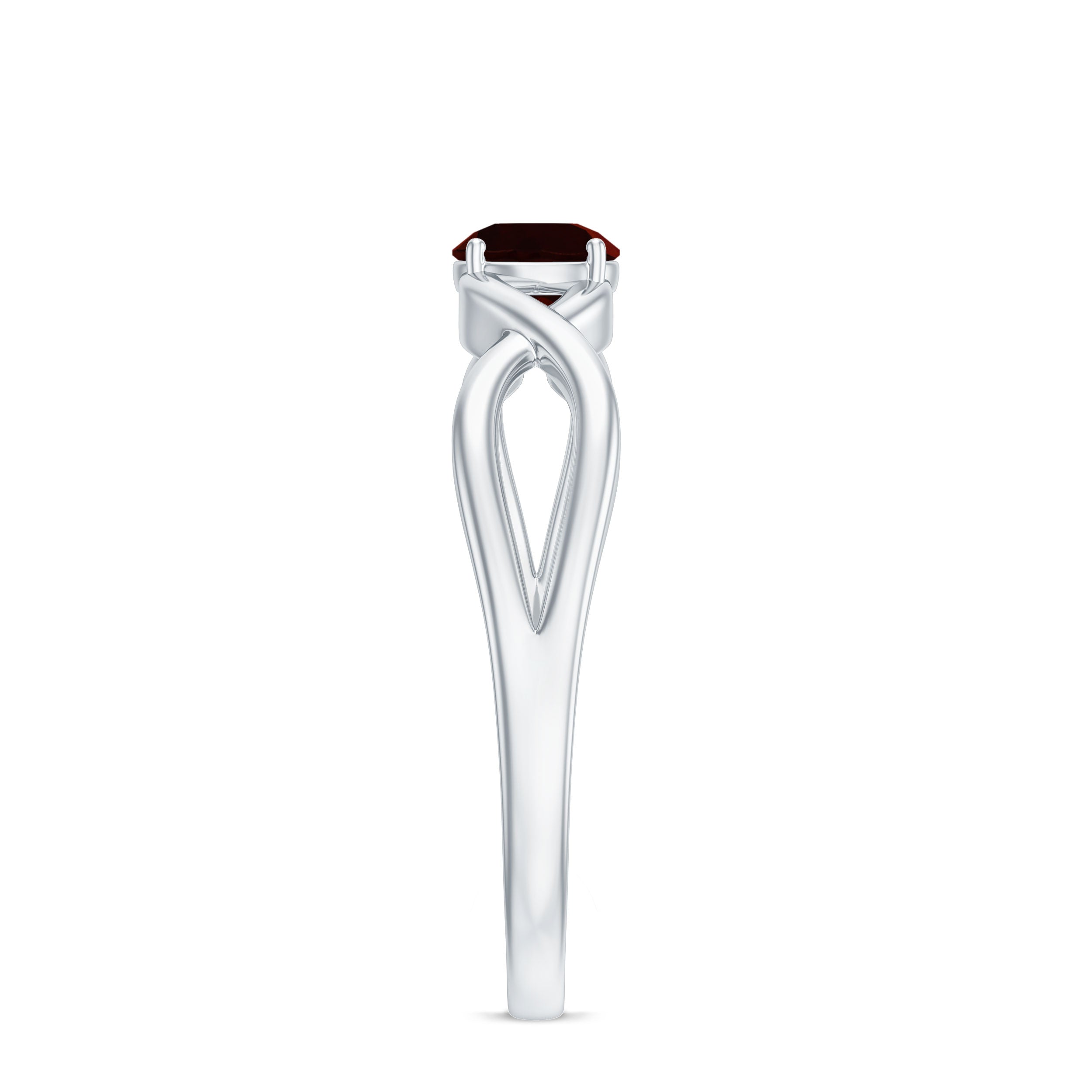Genuine 8mm Garnet Solitaire Engagement Ring with Crossover Shank AAA - Rosec Jewels