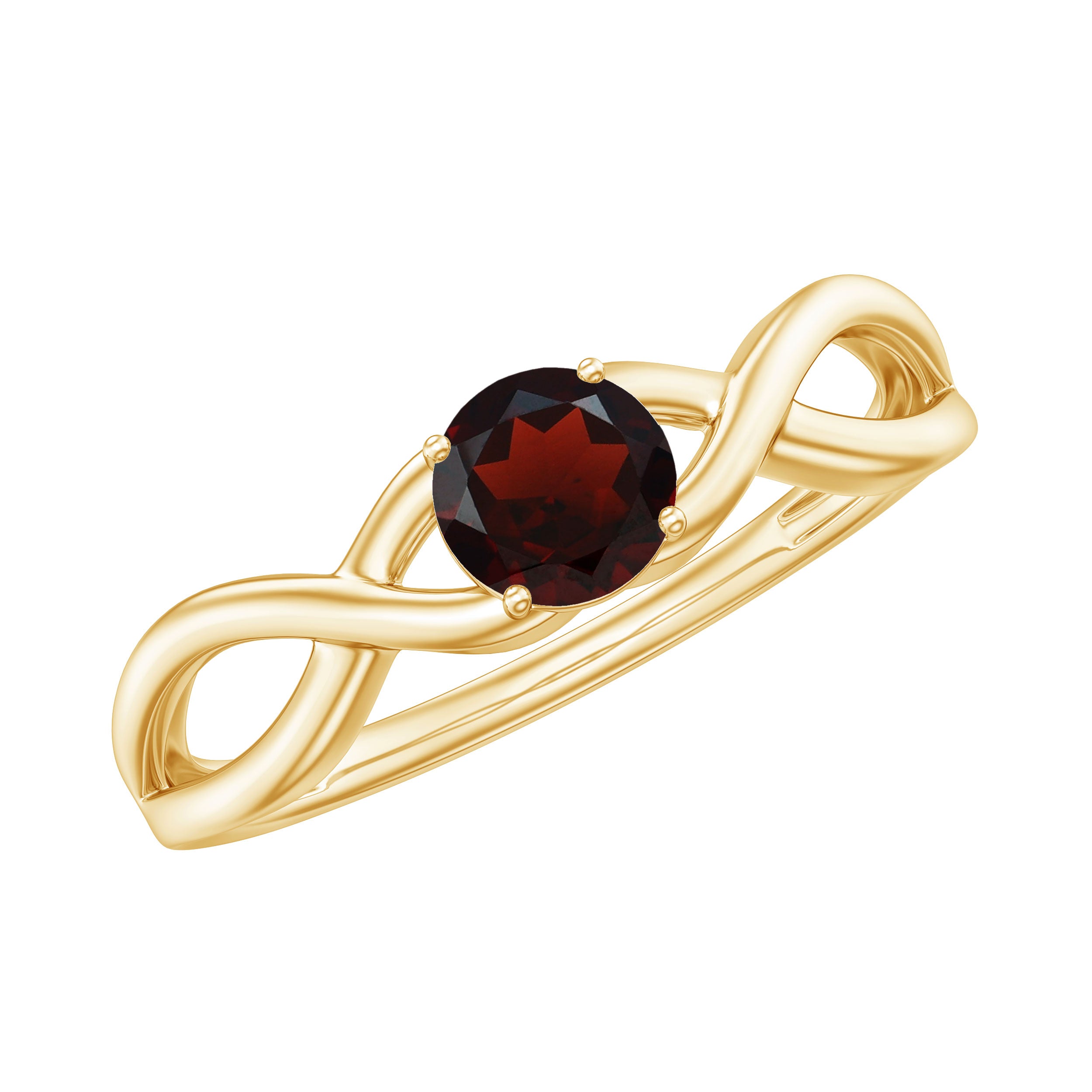 Genuine 8mm Garnet Solitaire Engagement Ring with Crossover Shank AAA - Rosec Jewels
