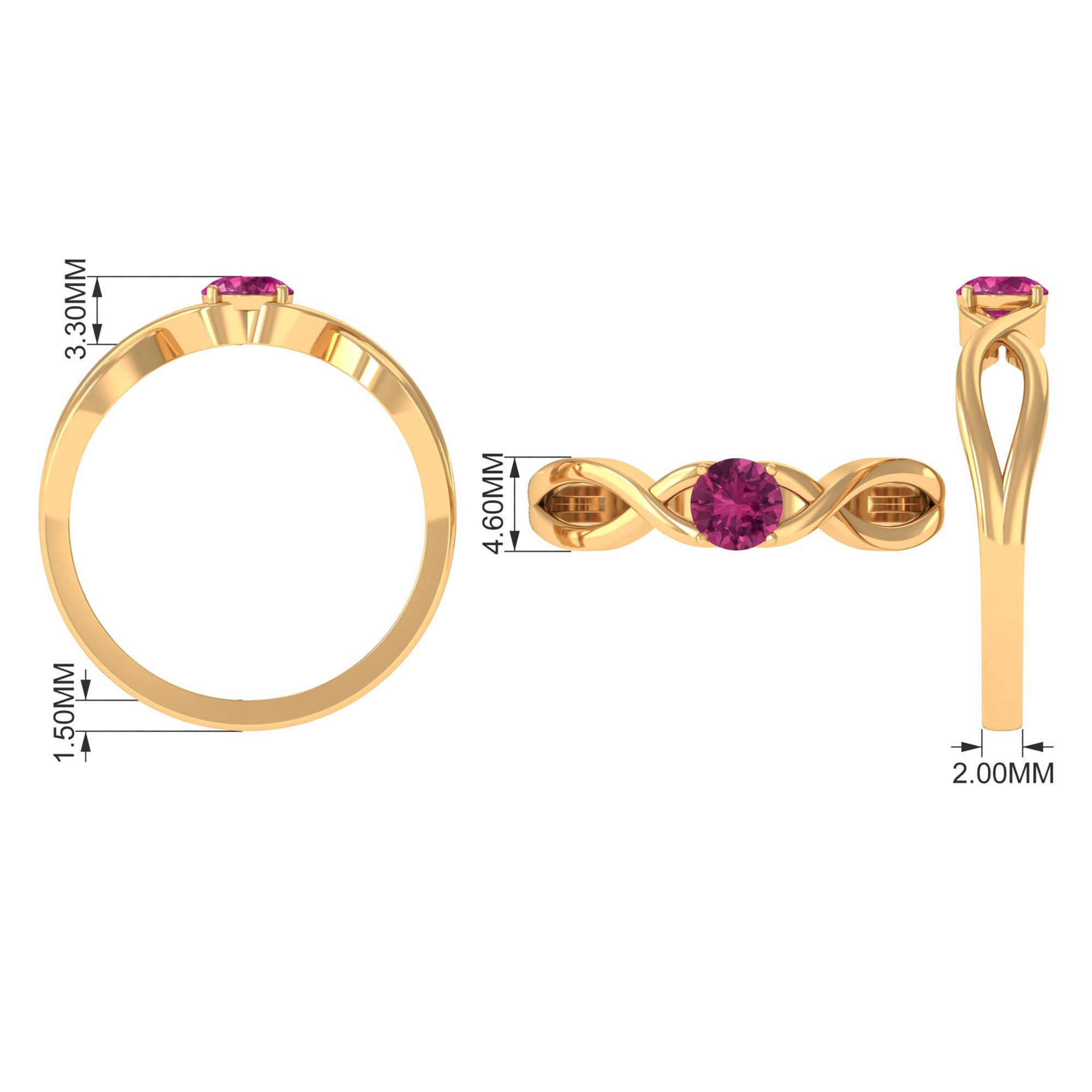 1/4 CT Real Pink Tourmaline Solitaire Ring with Crossover Shank AAA - Rosec Jewels