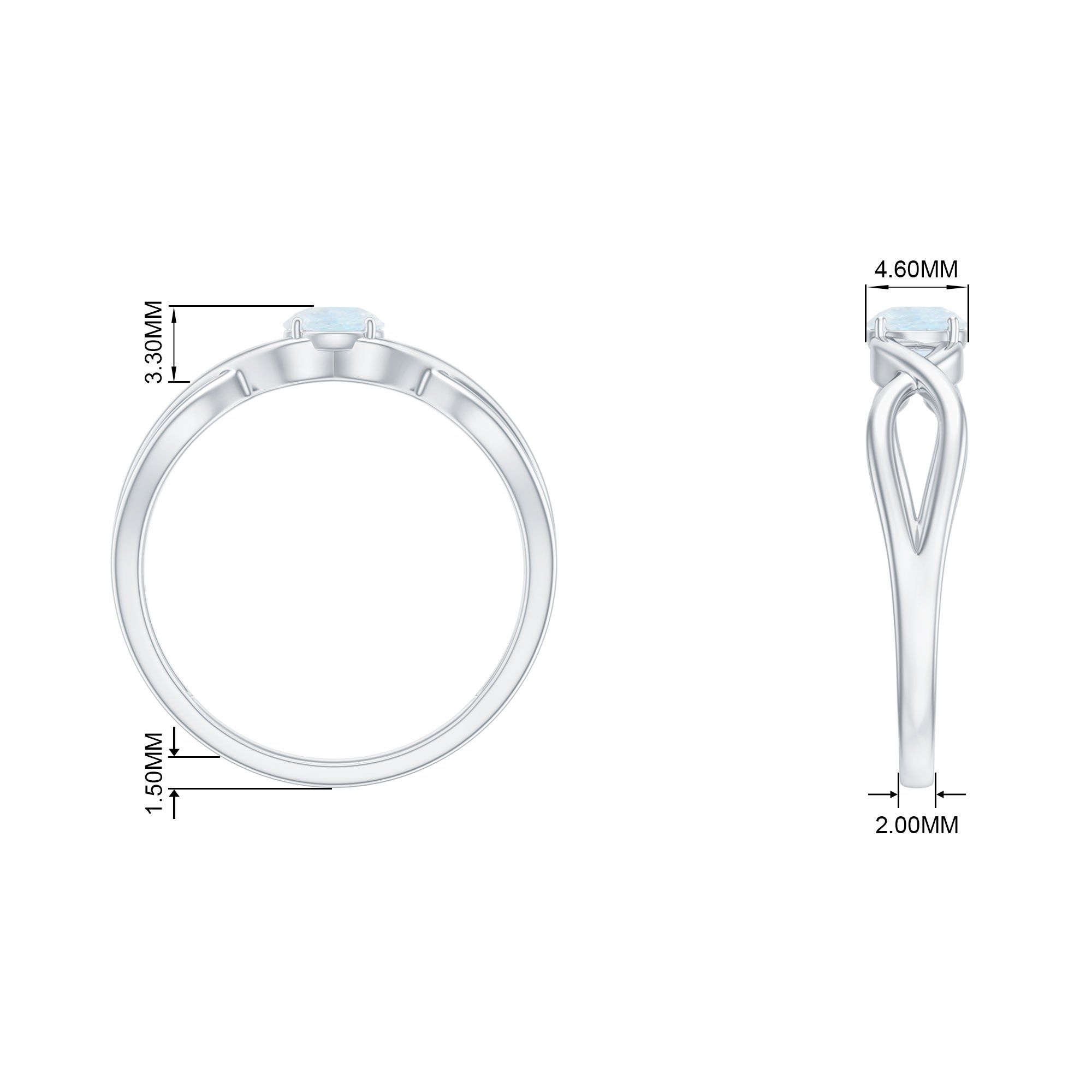 Rosec Jewels-Round Moonstone Solitaire Promise Ring in Crossover Shank