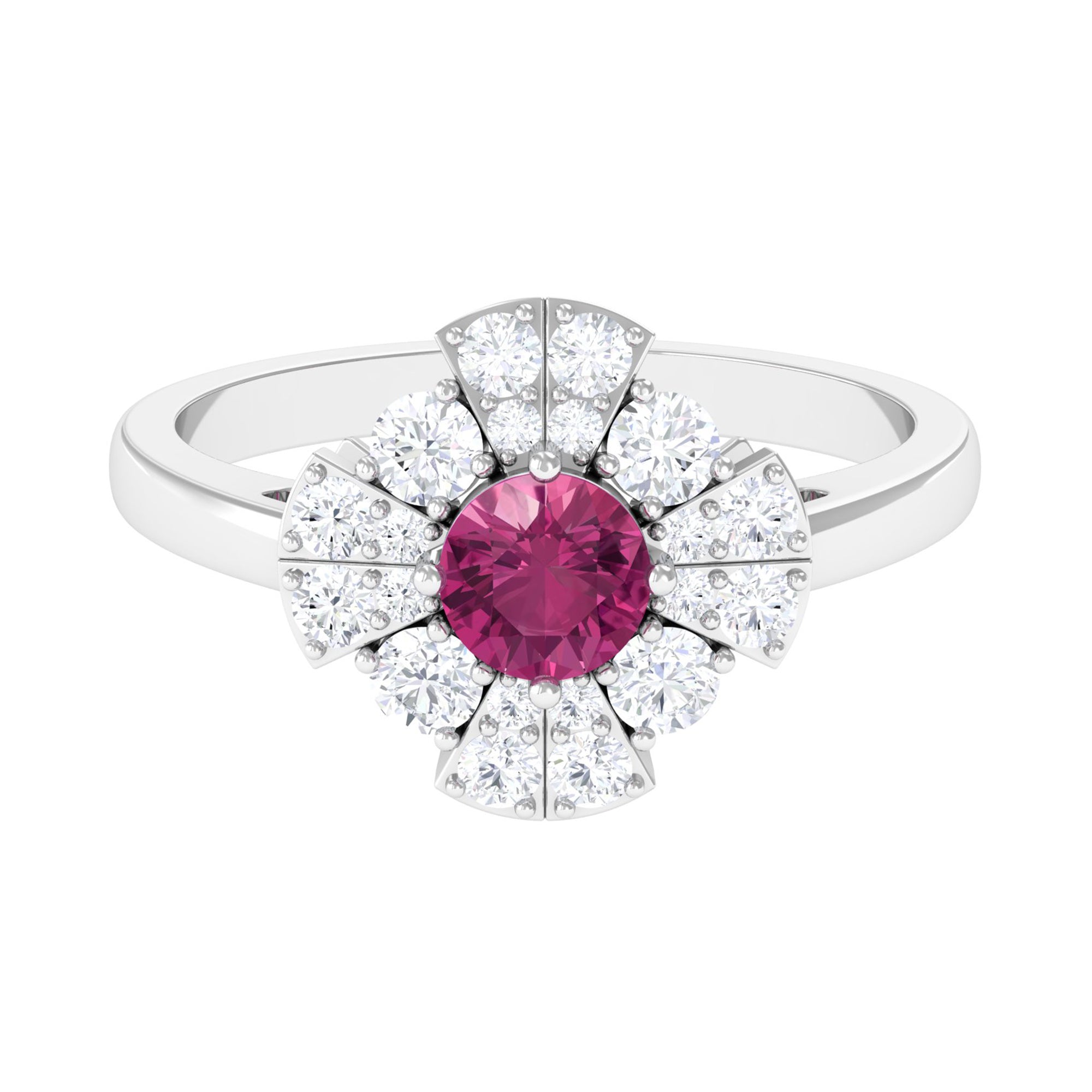Rosec Jewels-Pink Tourmaline Flower Inspired Engagement Ring with Moissanite