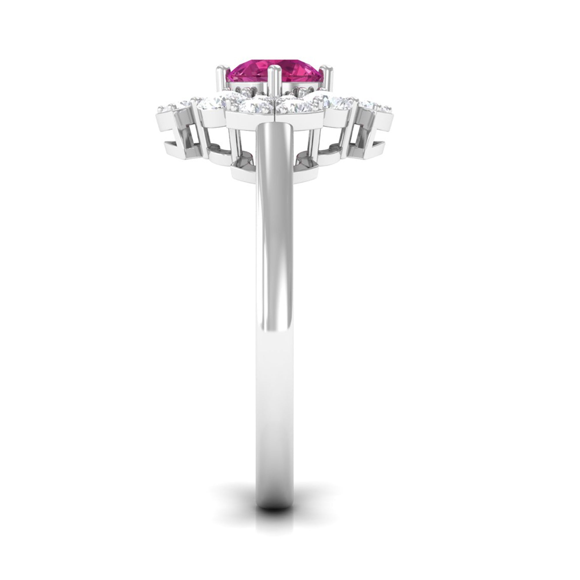 Rosec Jewels-Pink Tourmaline Flower Inspired Engagement Ring with Moissanite