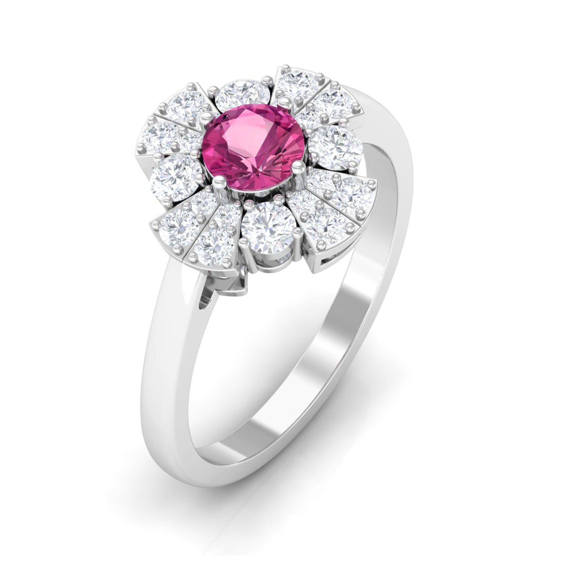 Rosec Jewels-Pink Tourmaline Flower Inspired Engagement Ring with Moissanite