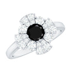 Rosec Jewels-Natural Black Spinel Flower Engagement Ring with Moissanite
