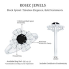Rosec Jewels-Natural Black Spinel Flower Engagement Ring with Moissanite