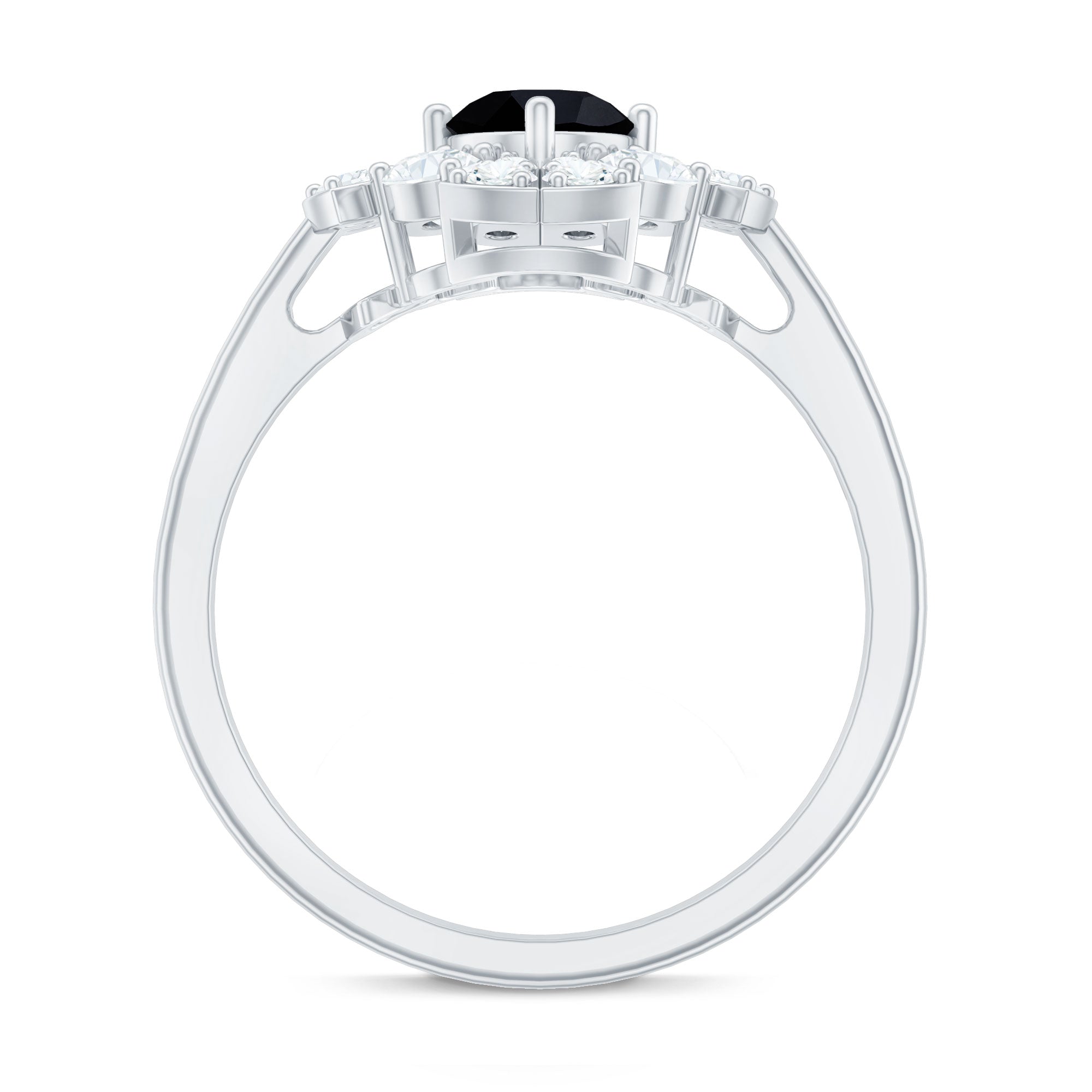 Rosec Jewels-Natural Black Spinel Flower Engagement Ring with Moissanite