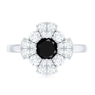 Rosec Jewels-Natural Black Spinel Flower Engagement Ring with Moissanite