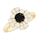 Rosec Jewels-Natural Black Spinel Flower Engagement Ring with Moissanite