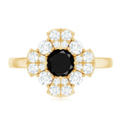 Rosec Jewels-Natural Black Spinel Flower Engagement Ring with Moissanite