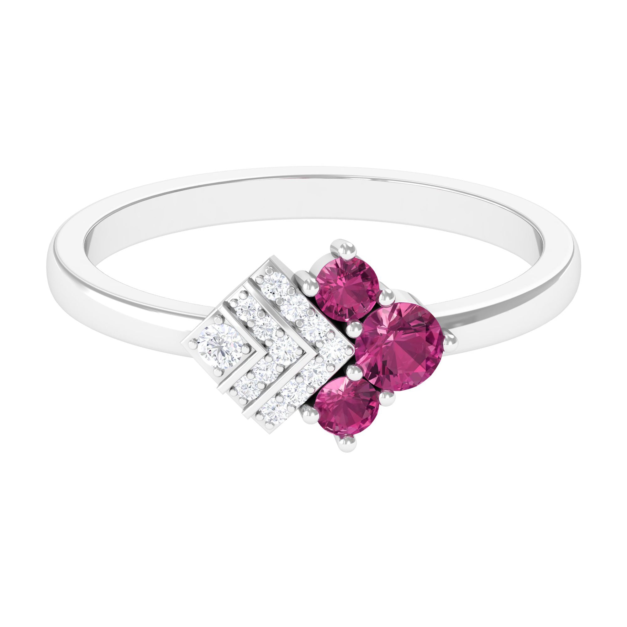 Rosec Jewels-Pink Tourmaline Art Deco Engagement Ring with Diamond
