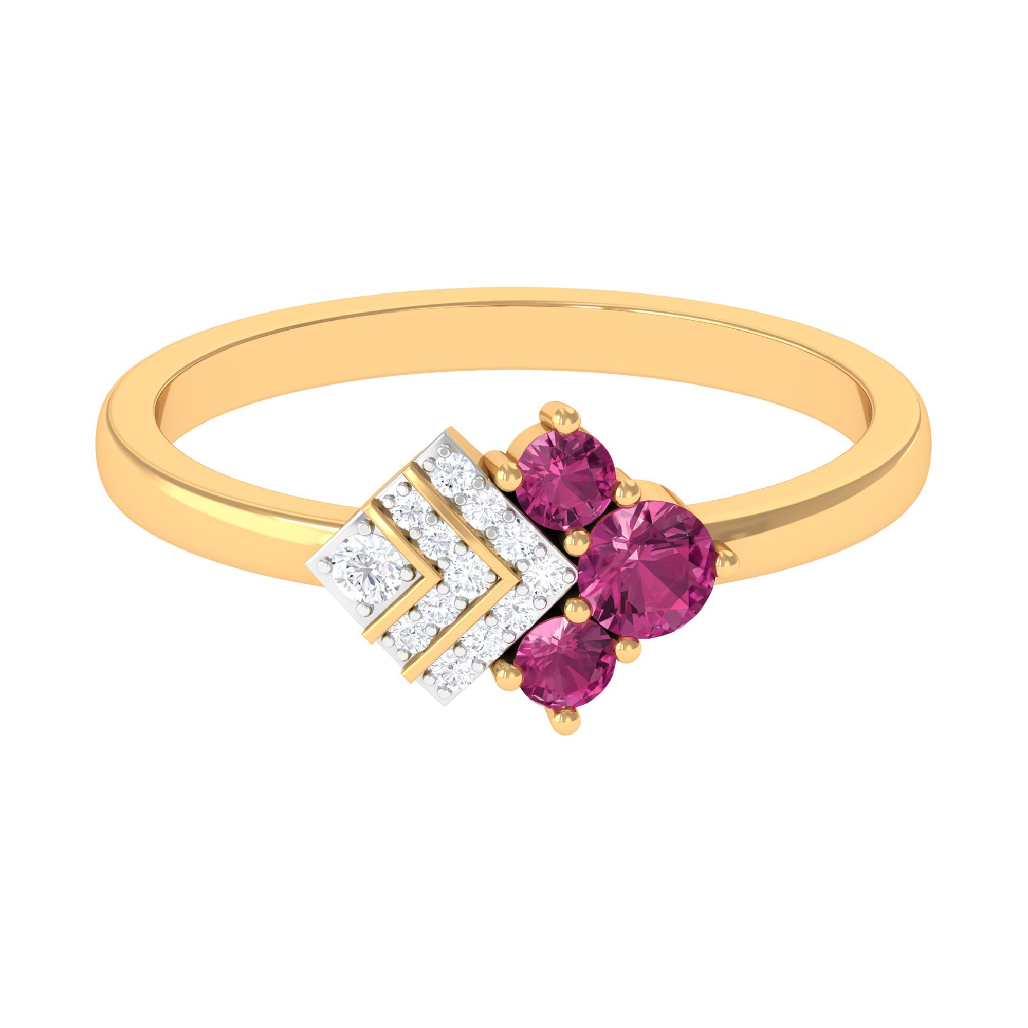 Rosec Jewels-Pink Tourmaline Art Deco Engagement Ring with Diamond