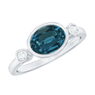 Oval London Blue Topaz Bezel Set Engagement Ring with Diamond AAA - Rosec Jewels