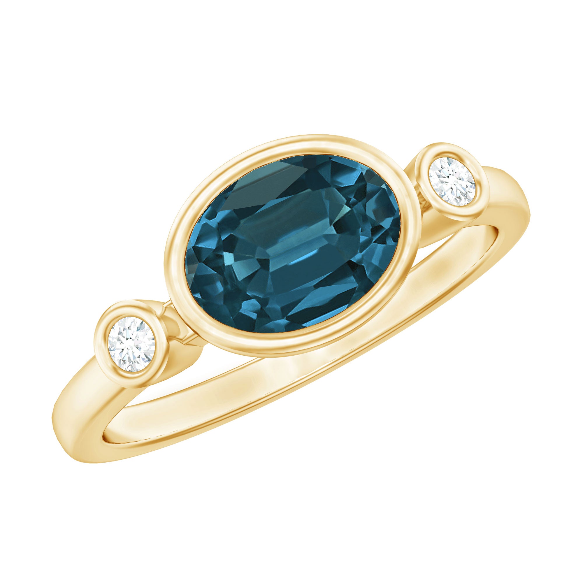 Oval London Blue Topaz Bezel Set Engagement Ring with Diamond AAA - Rosec Jewels