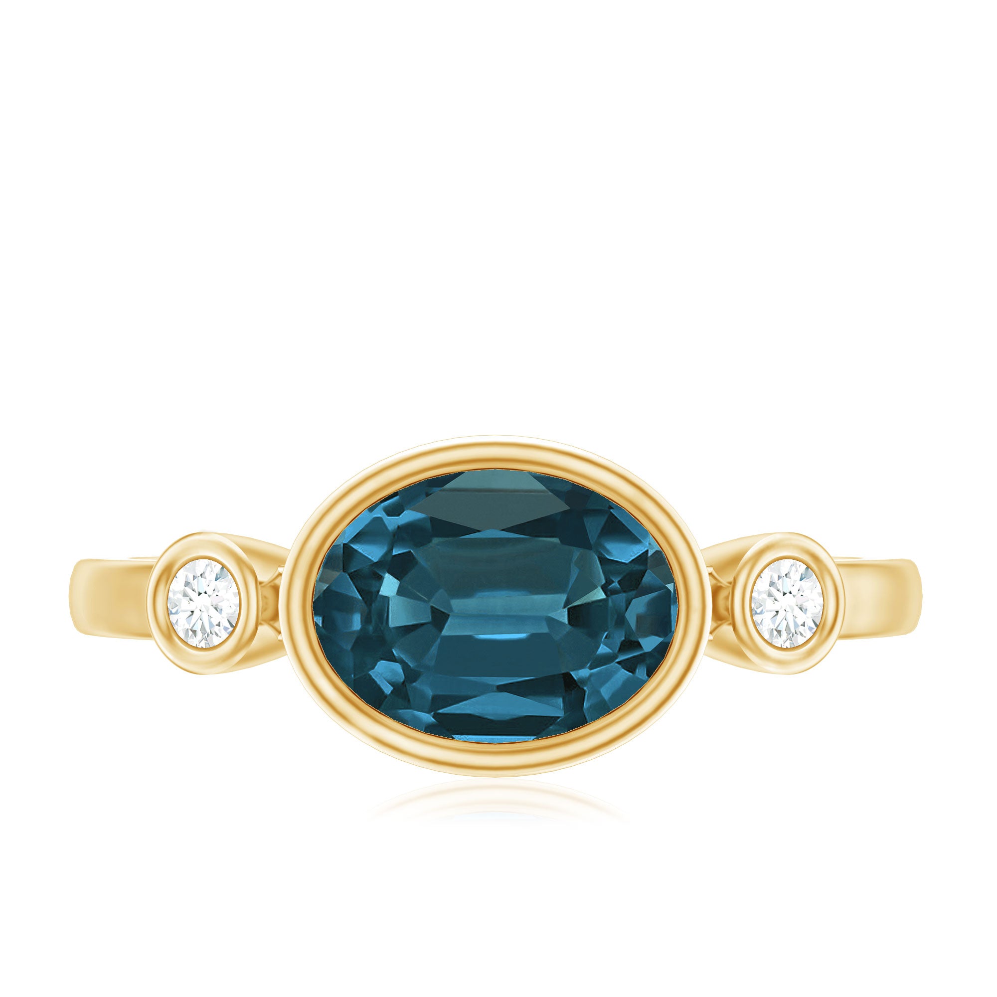 Oval London Blue Topaz Bezel Set Engagement Ring with Diamond AAA - Rosec Jewels