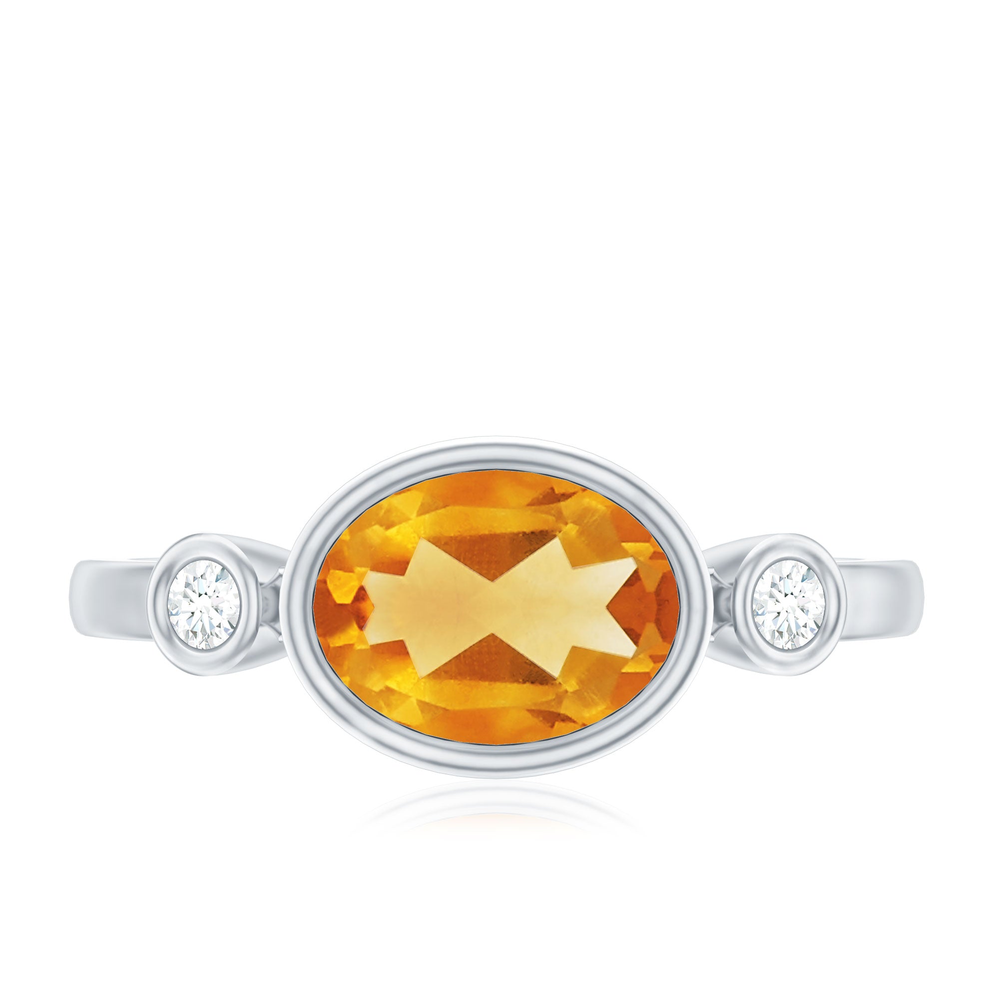 Rosec Jewels-Natural 6X8mm Citrine Diamond Oval Engagement Ring in Bezel Set