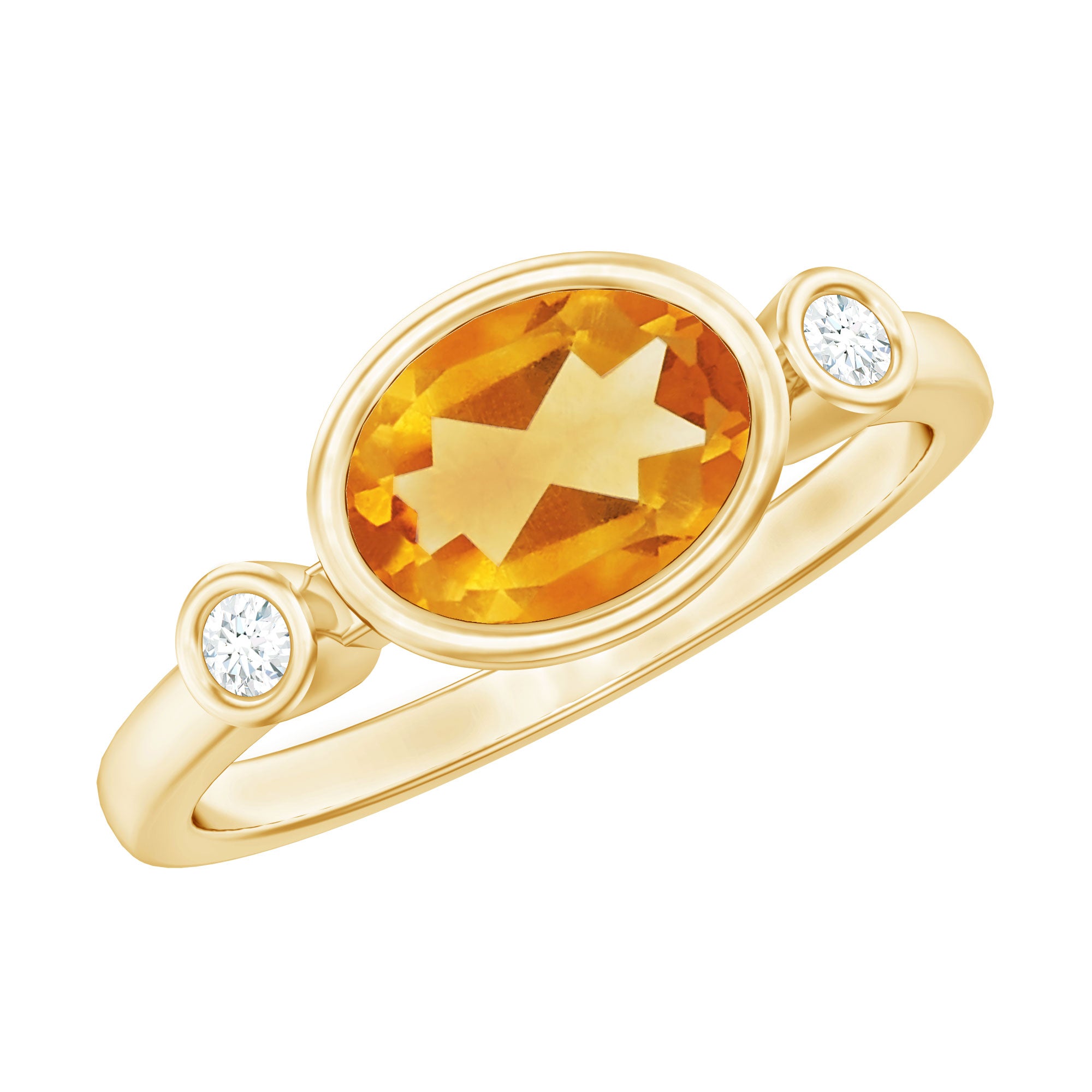 Rosec Jewels-Natural 6X8mm Citrine Diamond Oval Engagement Ring in Bezel Set