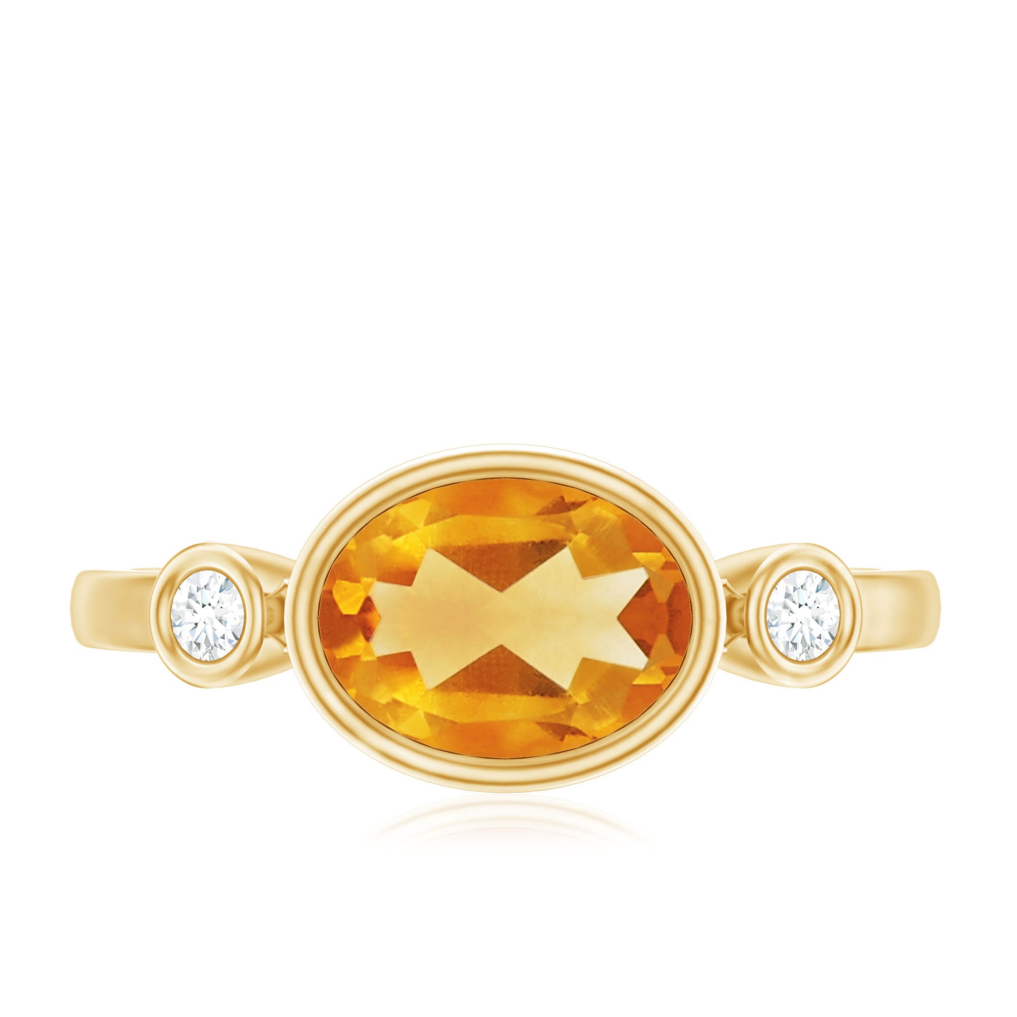 Rosec Jewels-Natural 6X8mm Citrine Diamond Oval Engagement Ring in Bezel Set