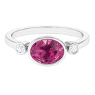 Pink Tourmaline Solitaire East West Ring with Diamond AAA - Rosec Jewels