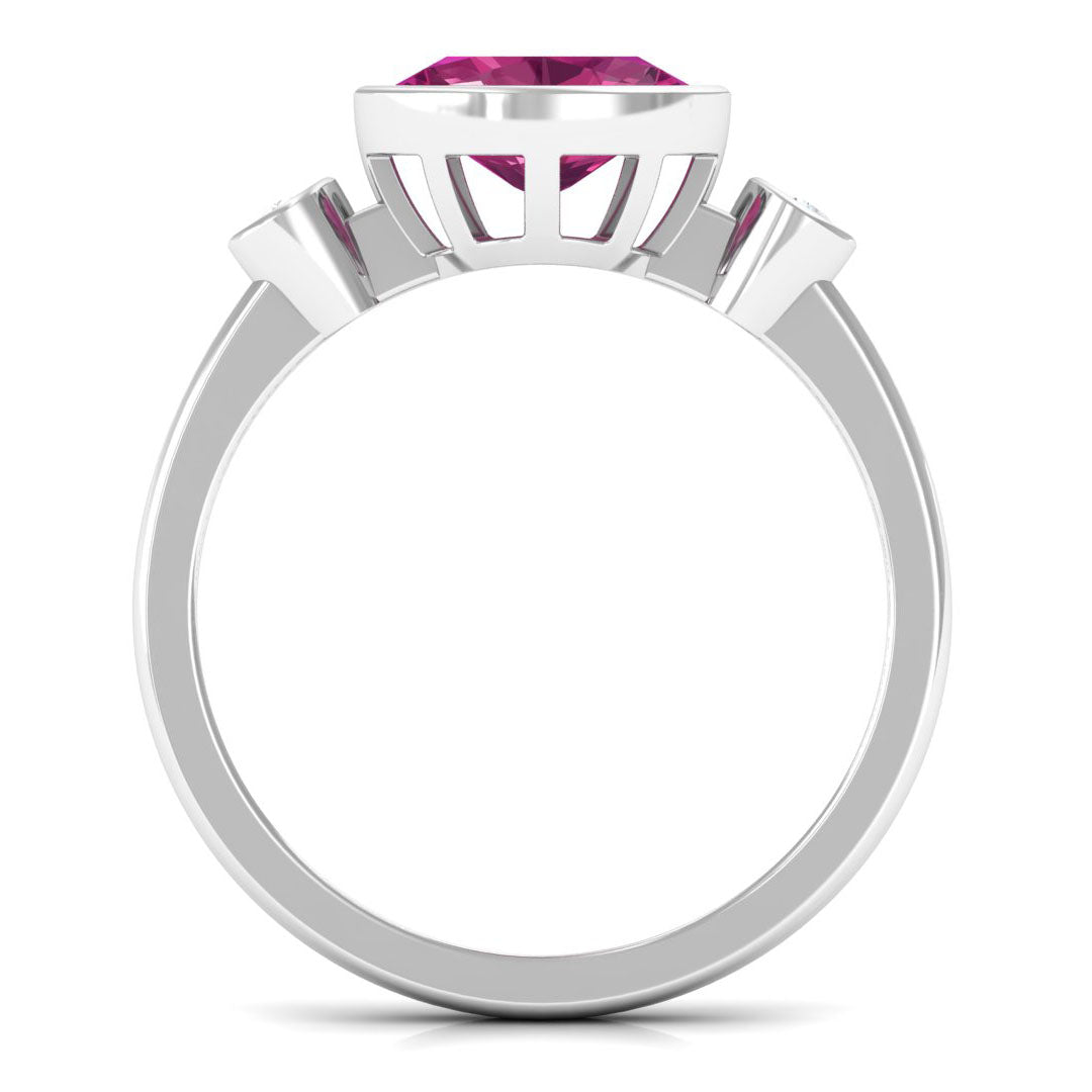 Pink Tourmaline Solitaire East West Ring with Diamond AAA - Rosec Jewels