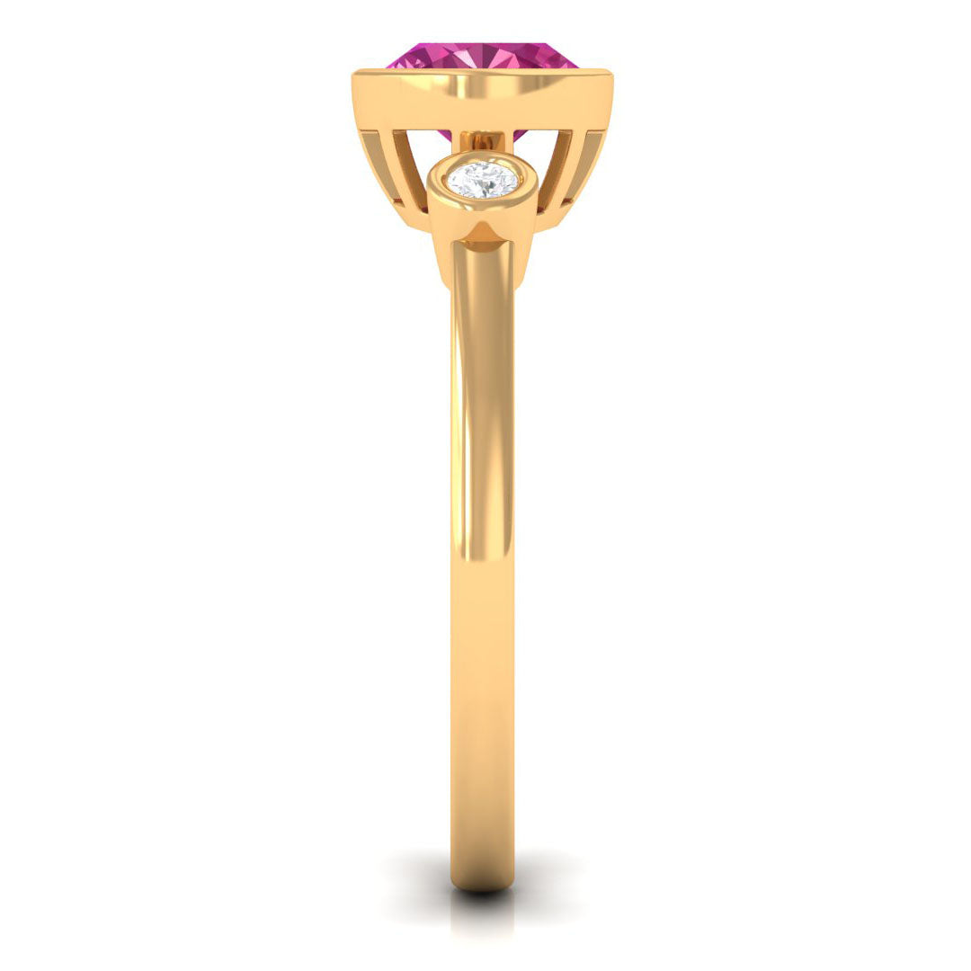 Pink Tourmaline Solitaire East West Ring with Diamond AAA - Rosec Jewels