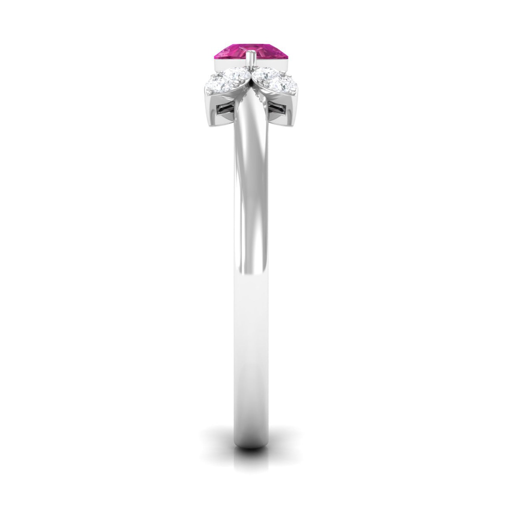 Minimal Pink Tourmaline Leaf Promise Ring with Diamond AAA - Rosec Jewels