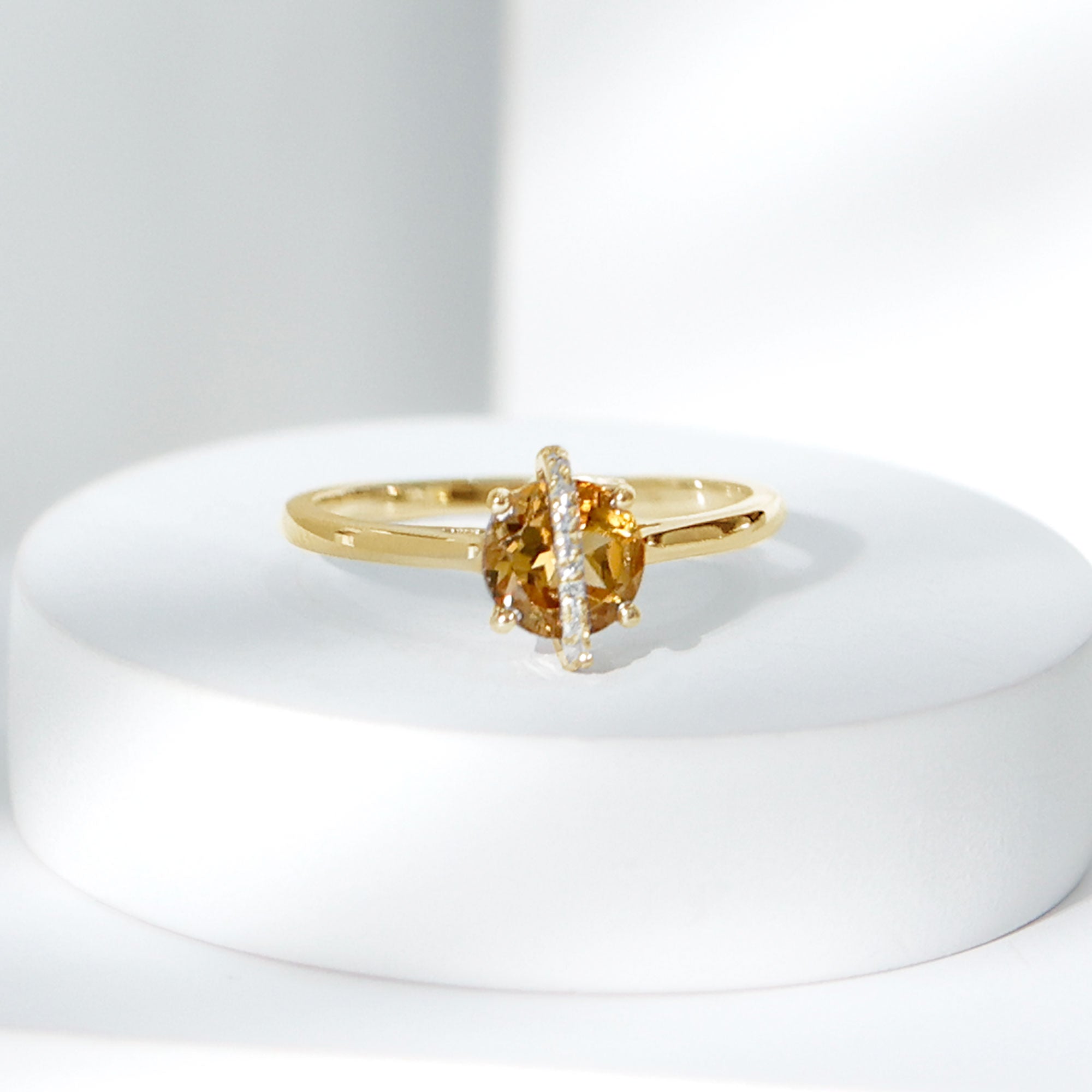 0.75 CT Designer Round Shape Citrine Ring with Diamond Stones AAA - Rosec Jewels