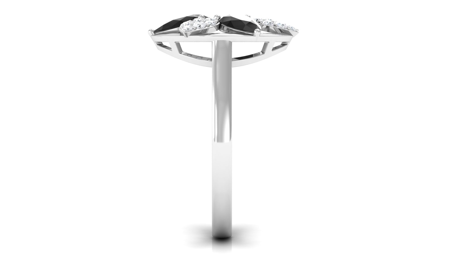 1.25 CT Black Spinel and Diamond Flower Cocktail Ring AAA - Rosec Jewels