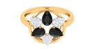 1.25 CT Black Spinel and Diamond Flower Cocktail Ring AAA - Rosec Jewels
