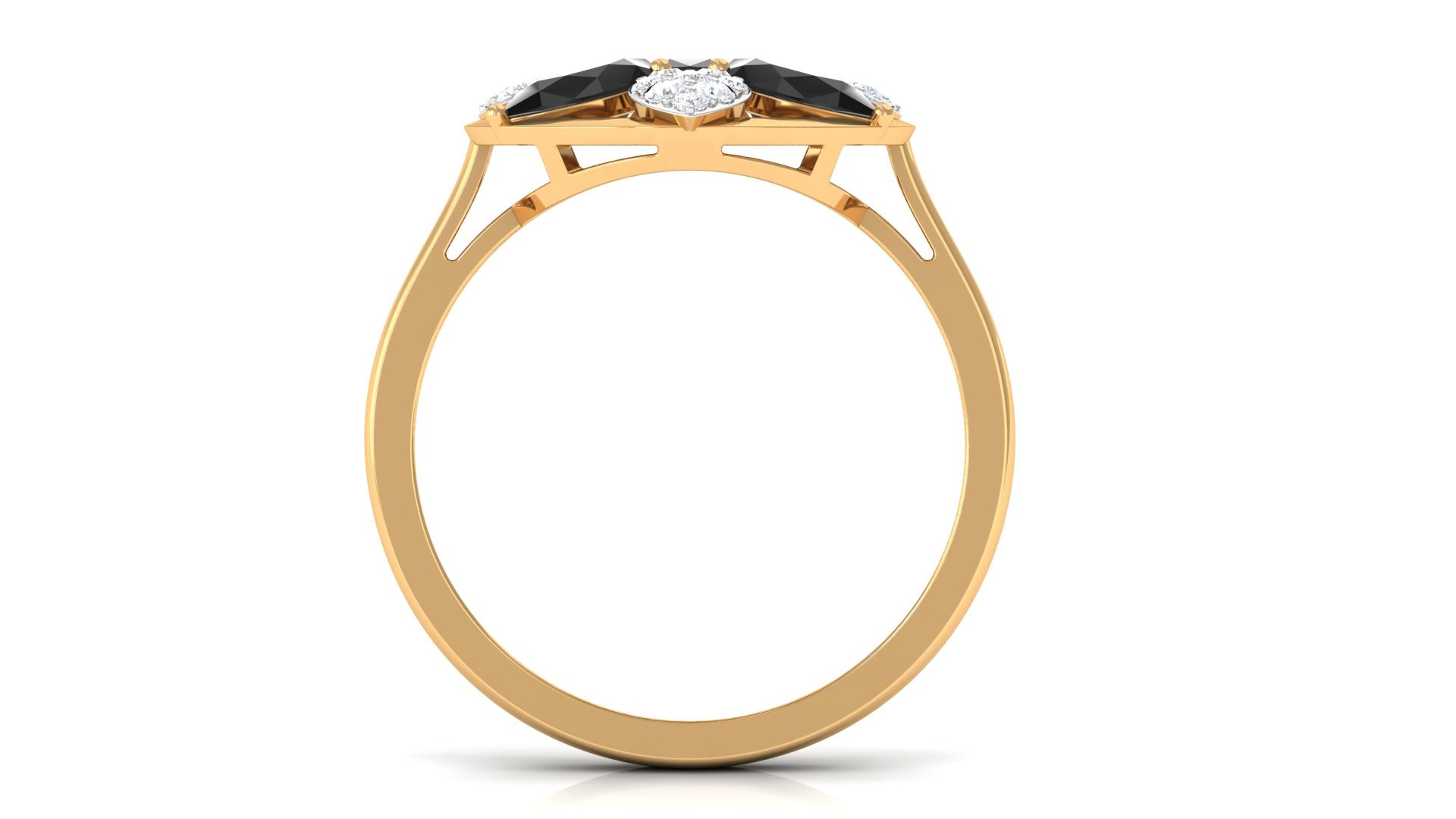 1.25 CT Black Spinel and Diamond Flower Cocktail Ring AAA - Rosec Jewels